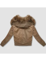 Kožená bunda ve velbloudí barvě s velkým límcem model 21809040 - Glakate Kožená bunda ve velbloudí barvě s velkým límcem model 21809040 - Glakate
