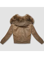 Kožená bunda s veľkým kožušinovým golierom Glakate camel (LU98090#) Kožená bunda s veľkým kožušinovým golierom Glakate camel (LU98090#)