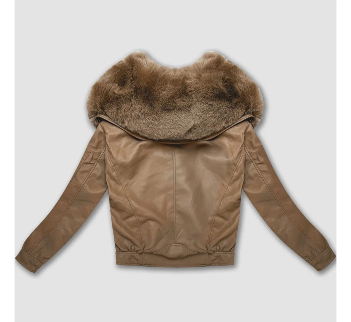 Kožená bunda ve velbloudí barvě s velkým límcem model 21809040 - Glakate Kožená bunda ve velbloudí barvě s velkým límcem model 21809040 - Glakate