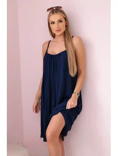 Viskózové šaty bez ramienok tmavomodré
