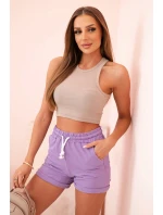 Dámske bavlnené šortky s elastickým pásom fialové