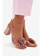 Průhledné sandály na podpatku s krystaly model 22133634 Růžové Zlaté - D&A