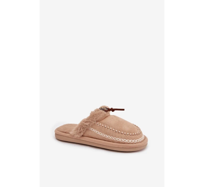 Dámske kožušinové papuče s kožušinou a výšivkou - béžové Perivelle Dámske kožušinové papuče s kožušinou a výšivkou - béžové Perivelle