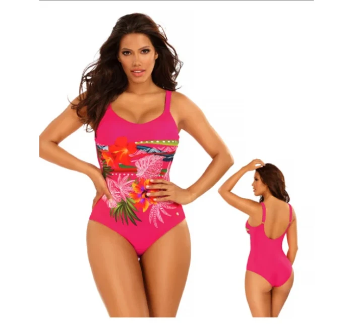 Dámské jednodílné plavky Bali 11 11 tmavě růžová s květy model 18781378 - Self Dámské jednodílné plavky Bali 11 11 tmavě růžová s květy model 18781378 - Self