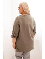 Dámská blůza Plus Size s bavlnou volného střihu s vodním výstřihem khaki Dámská blůza Plus Size s bavlnou volného střihu s vodním výstřihem khaki