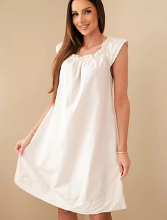 Dámské bavlněné šaty s model 22079477 výstřihem a volánkem béžová - K-Fashion