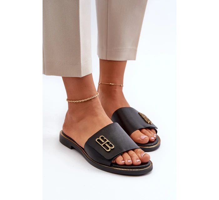 Zazoo 40384 Eleganckie Skórzane Klapki Damskie Czarne