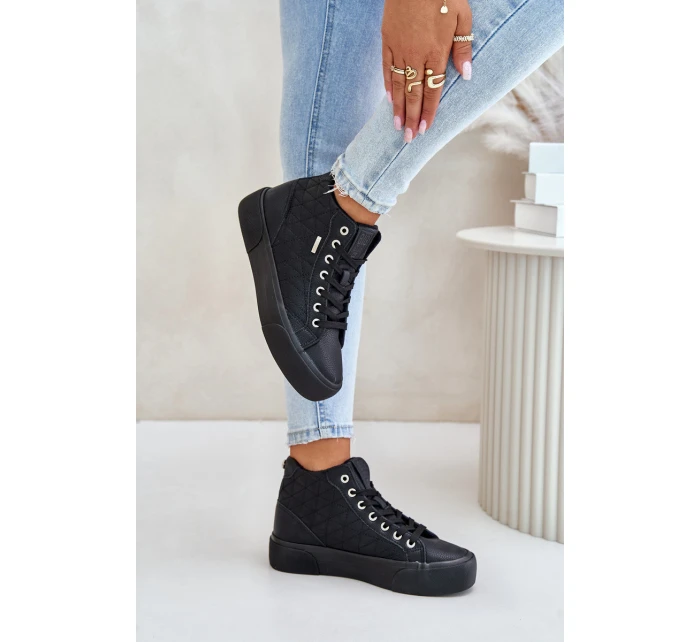 Ocieplane Trampki Damskie Z Przeszyciami Big Star OO274A480 Czarne Ocieplane Trampki Damskie Z Przeszyciami Big Star OO274A480 Czarne