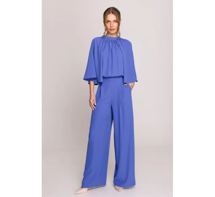 S397 Kombinéza so širokými rukávmi a rozdeleným chrbtom - modrá