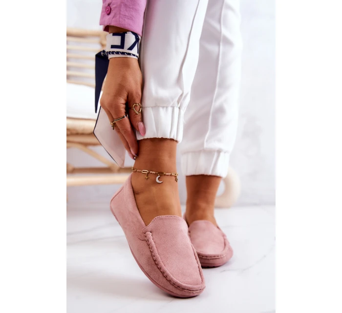 Zamszowe Mokasyny Damskie Różowe Morreno