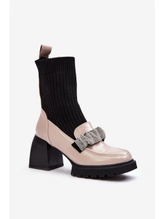 Botki Damskie Ze Skarpeta Na Obcasie Beżowe S.Barski MR870-41