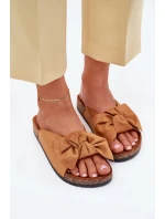 Klapki Damskie Na Korkowej Podeszwie Kokardką Camel Seressa Klapki Damskie Na Korkowej Podeszwie Kokardką Camel Seressa