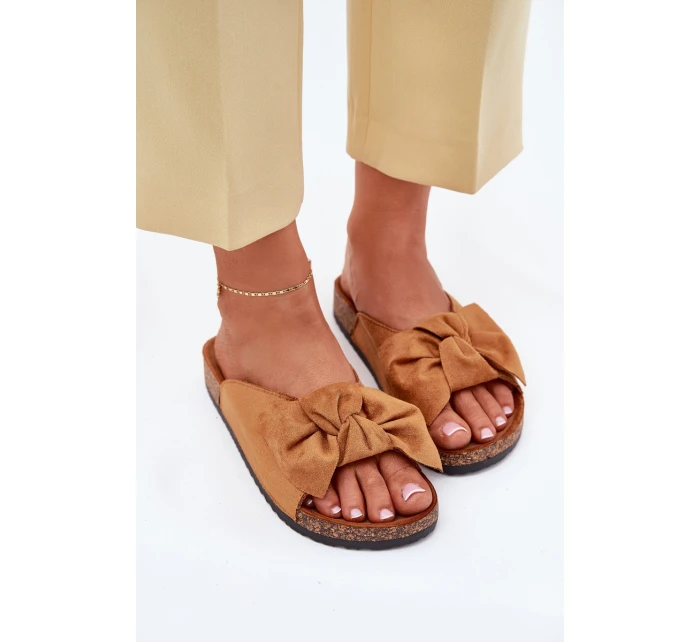 Klapki Damskie Na Korkowej Podeszwie Kokardką Camel Seressa Klapki Damskie Na Korkowej Podeszwie Kokardką Camel Seressa