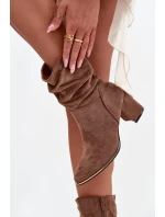 Zateplené dámské kotníkové boty s řasením na sloupkovém podpatku hnědé model 21711655 - Boto Zateplené dámské kotníkové boty s řasením na sloupkovém podpatku hnědé model 21711655 - Boto