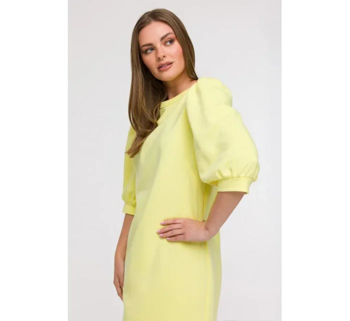 B291 Šaty áčkového strihu s rukávmi - citrón