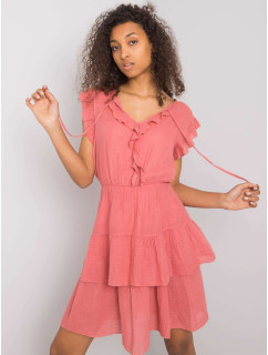 OCH BELLA Ružové ľahké šaty s volánmi