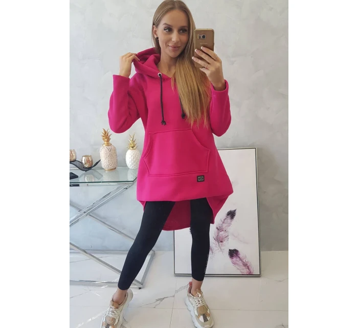 Zateplená mikina s dlouhými zády a kapucí fuchsiová Zateplená mikina s dlouhými zády a kapucí fuchsiová