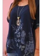 Dámská bavlněná košile s model 22020969 a květinami námořnická modř - K-Fashion