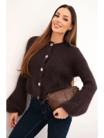 Dámský svetr s mohérem na knoflíky s model 21803185 rukávem hnědý - K-Fashion Dámský svetr s mohérem na knoflíky s model 21803185 rukávem hnědý - K-Fashion