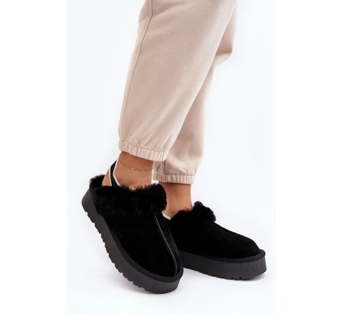 Skórzane Zamszowe Kapcie Damskie Na Platformie Z Futerkiem Czarne Sophienne Skórzane Zamszowe Kapcie Damskie Na Platformie Z Futerkiem Czarne Sophienne