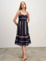 Dámske šaty 16501 Tmavomodré s béžovým vzorom - Vamp
