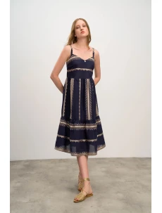 Dámske šaty 16501 Tmavomodré s béžovým vzorom - Vamp