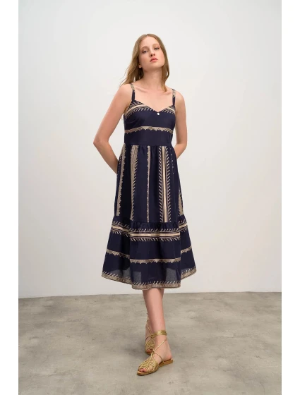 Dámské šaty model 20324203 Tmavě modrá s béžovou vzor - Vamp