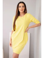 Dámské bavlněné šaty s 3/4 rukávem a kapsami žlutá