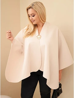 Dámské pončo Plus Size s broží béžová