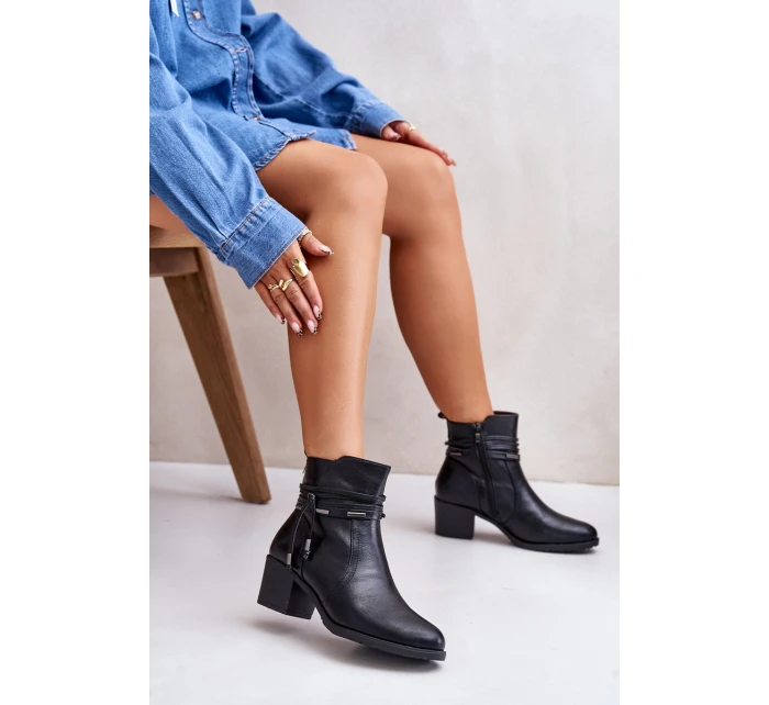 Dámské boty na podpatku z podšívkou černé model 21672432 - Boto