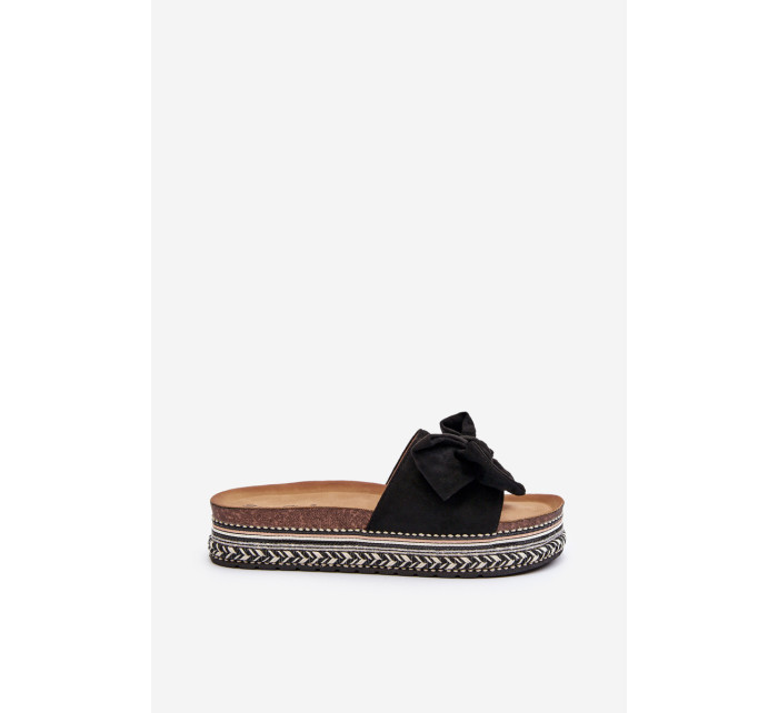 Dámske papuče na platforme s mašľou, čierne Evatria