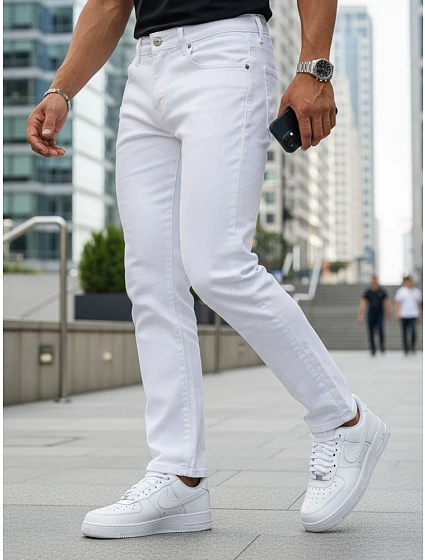 Pánske biele slim fit džínsy UX4487 white - FashionStreet Pánske biele slim fit džínsy UX4487 white - FashionStreet