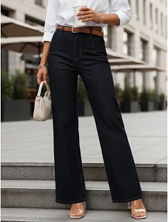 Dámske džínsy s vysokým pásom a širokými nohavicami tmavomodré FashionStreet UY2967