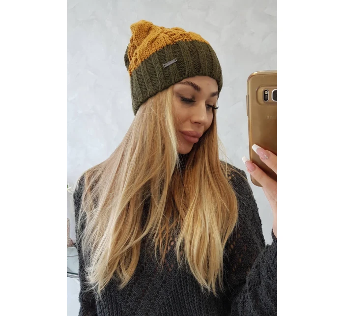 Fleecová čiapka Paris K212 horčicová + khaki
