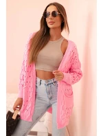 Dámsky sveter s vreckami a perforáciou svetloružový