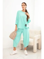 Bavlnená mikina + nohavice tmavá mentolová