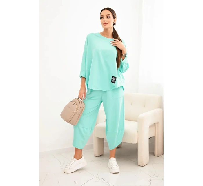 Bavlnená mikina + nohavice tmavá mentolová