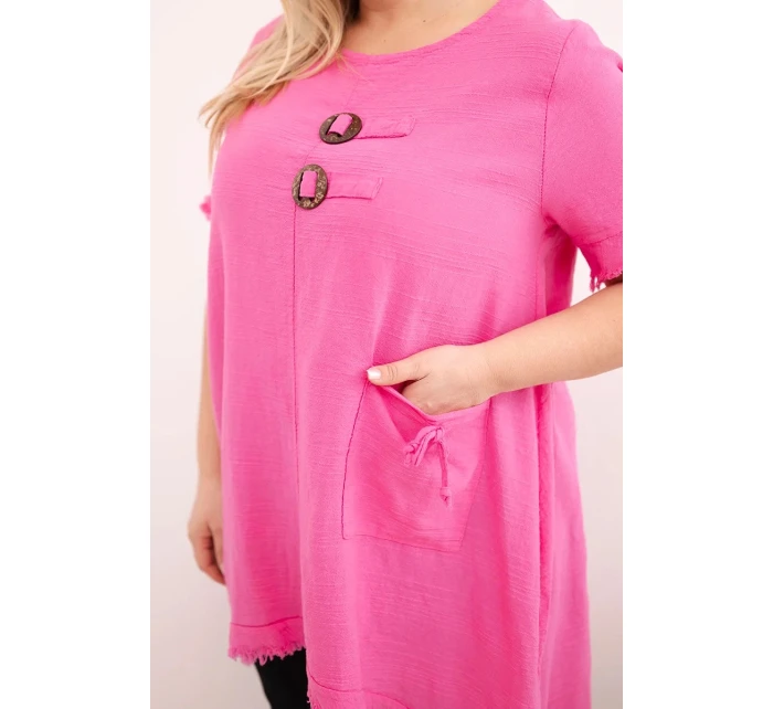 Dámske bavlnené šaty nadmernej veľkosti s dlhším chrbtom a vreckom ružovej farby