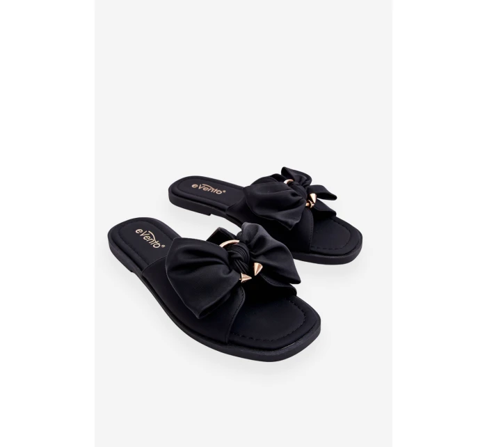 Dámské kožené pantofle s mašlí černé model 21616468 - EVENTO