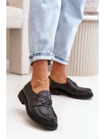 Zazoo 20174 Skórzane Eleganckie Półbuty Damskie Na Płaskim Obcasie Czarne