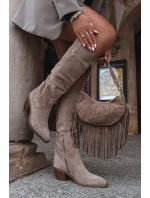 Kozaki Kowbojki Damskie Na Obcasie Z Eko Zamszu Beżowe Esmira