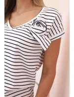 Dámska bavlnená blúzka s výstrihom do V pruhovaná modrá + biela