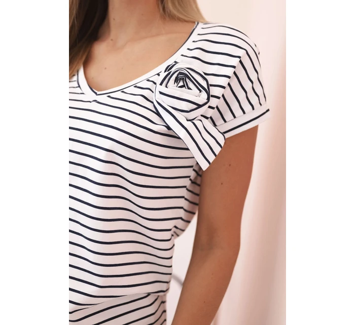 Dámska bavlnená blúzka s výstrihom do V pruhovaná modrá + biela