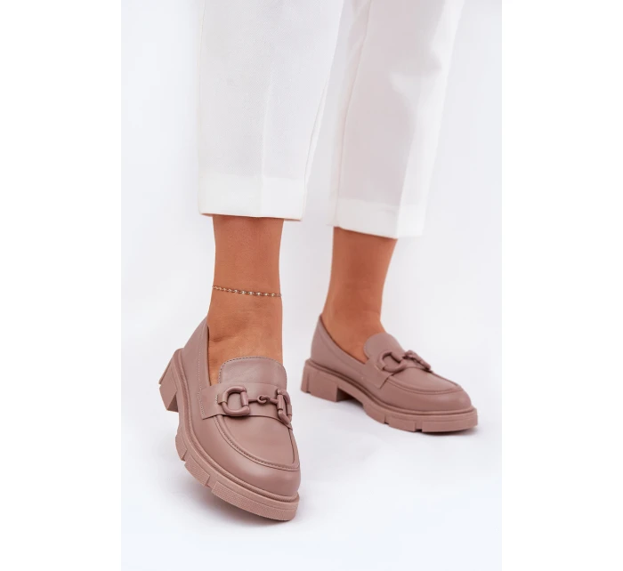 Mokasyny Damskie Eko Skórzane Z Ozdobnym Detalem Khaki Seftass