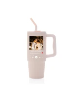 Cestovní termoska s barevným víčkem s vlastním odkazem na oblíbenou písničku Cestovní termoska s barevným víčkem s vlastním odkazem na oblíbenou písničku