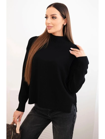 Dámský svetr s model 21412192 z viskózy volného střihu černý - K-Fashion Dámský svetr s model 21412192 z viskózy volného střihu černý - K-Fashion