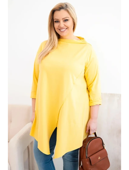 Dámske Plus veľkosť bavlnená blúzka asymetrické rukávy bez rukávov žltá