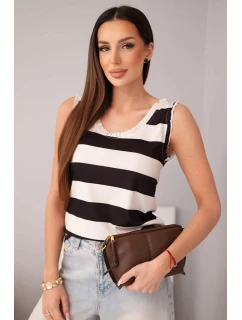 Dámska viskózna blúzka bez rukávov s farebnými pruhmi čierna + béžová