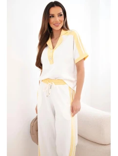 Dámska maslová súprava s polokošeľou a širokými nohavicami žltá