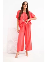 Dámsky viskózový set blúzky s krátkym rukávom a širokých nohavíc malinová